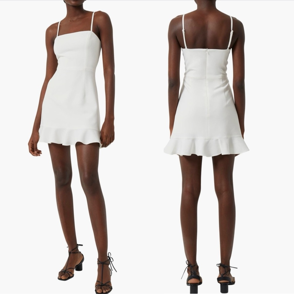 French Connection White Mini Dress with Frill Hem in size 0